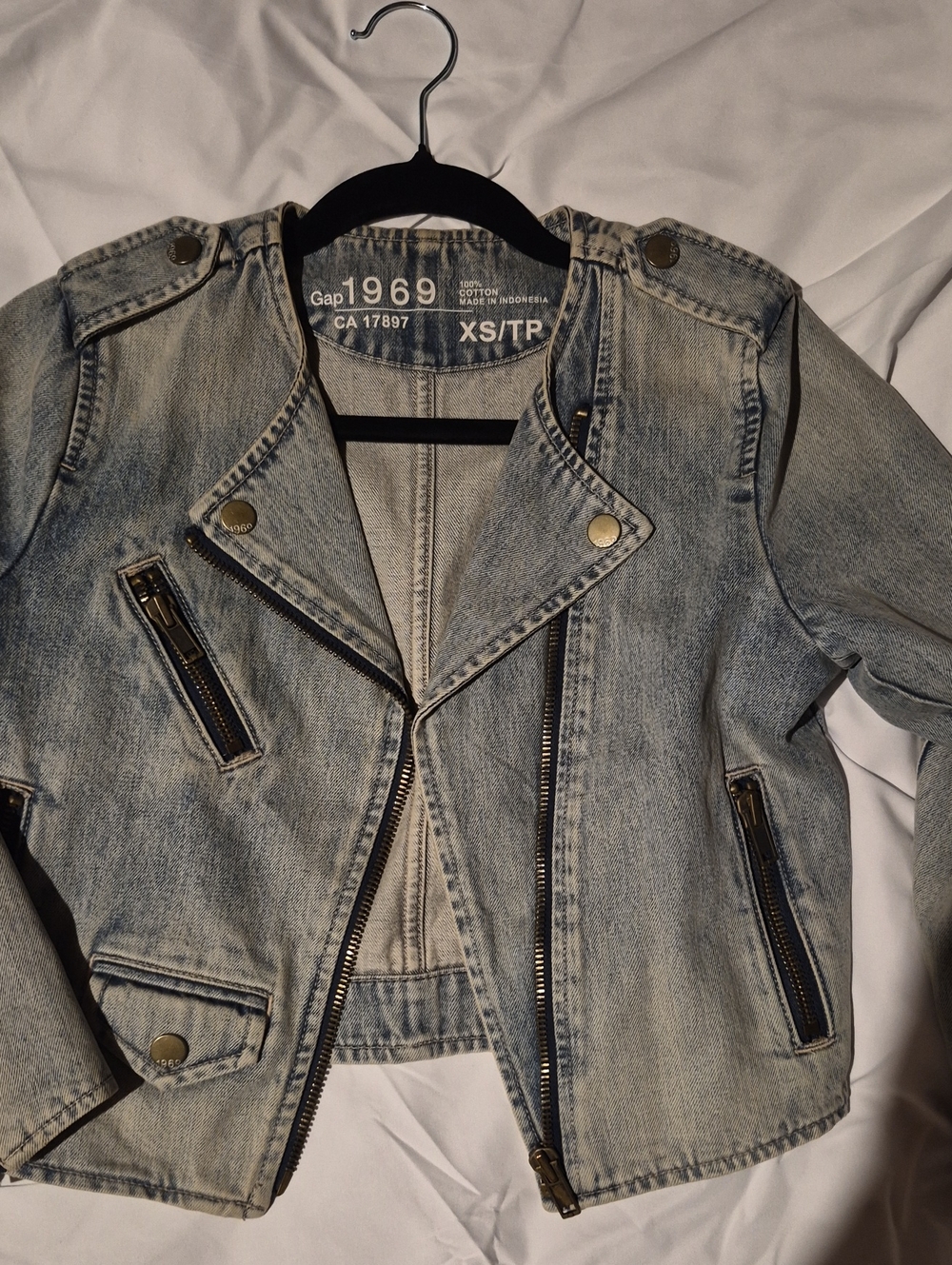 Women's Light Wash Denim Moto Jacket - XS